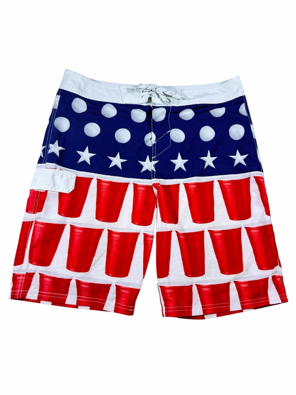 Carbon USA Red Solo Cup Flag Board Shorts Swim Trunks‎ Size 34